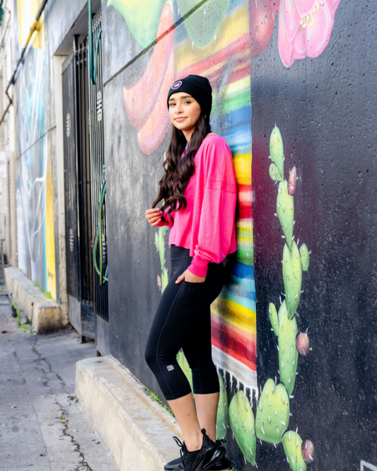 Nikki β Hot Pink Open Back Long Sleeve with Peach Accents ππ