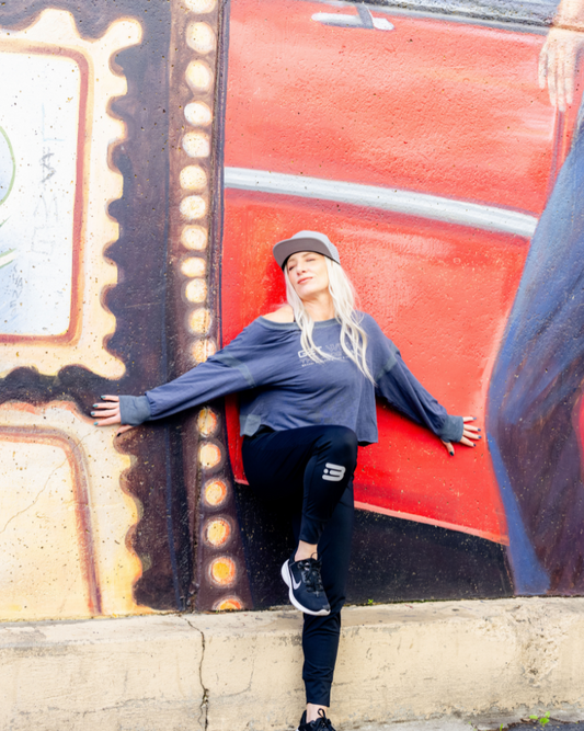 Monroe β Dark Wash Gray Open Back Shirt with Reflective Logo ππ¨