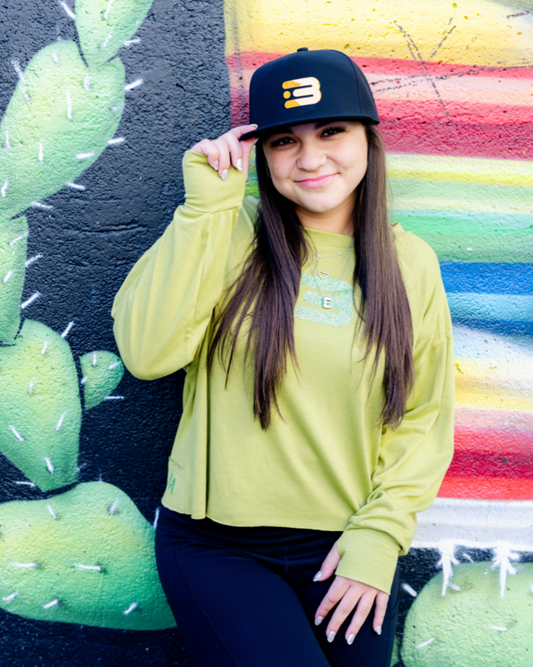 Olivia β Olive Open Back Long Sleeve with Metallic Glitter Details ππ