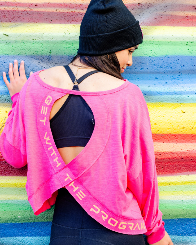 Nikki ā Hot Pink Open Back Long Sleeve with Peach Accents šš